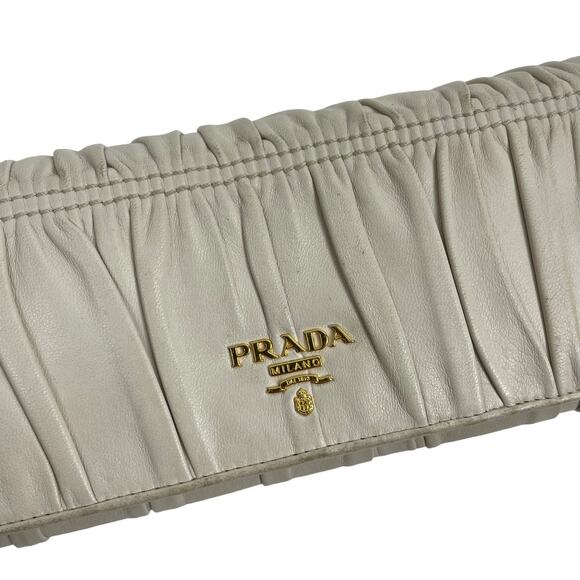 Prada Nappa Leather Gather Long Trifold Wallet Cera Cream Logo - Picture 6 of 13